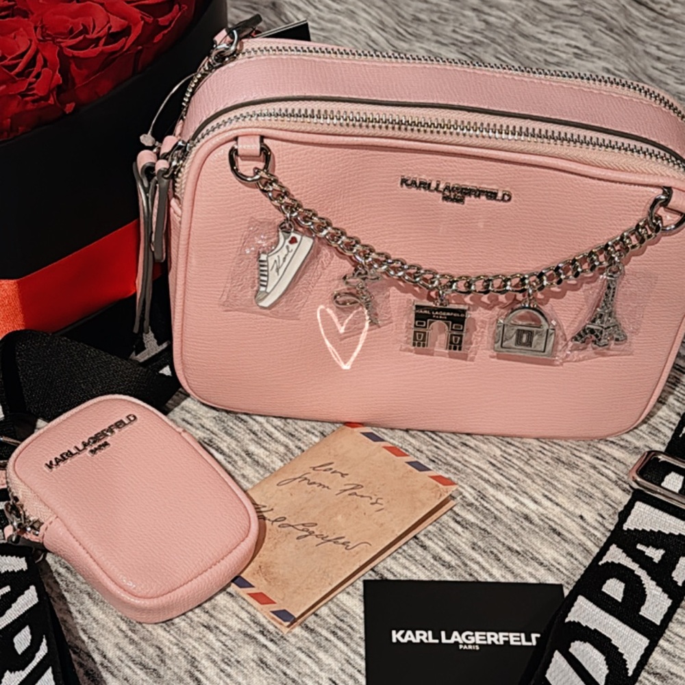 Karl Lagerfeld Light Pink Crossbody Bag with Charms